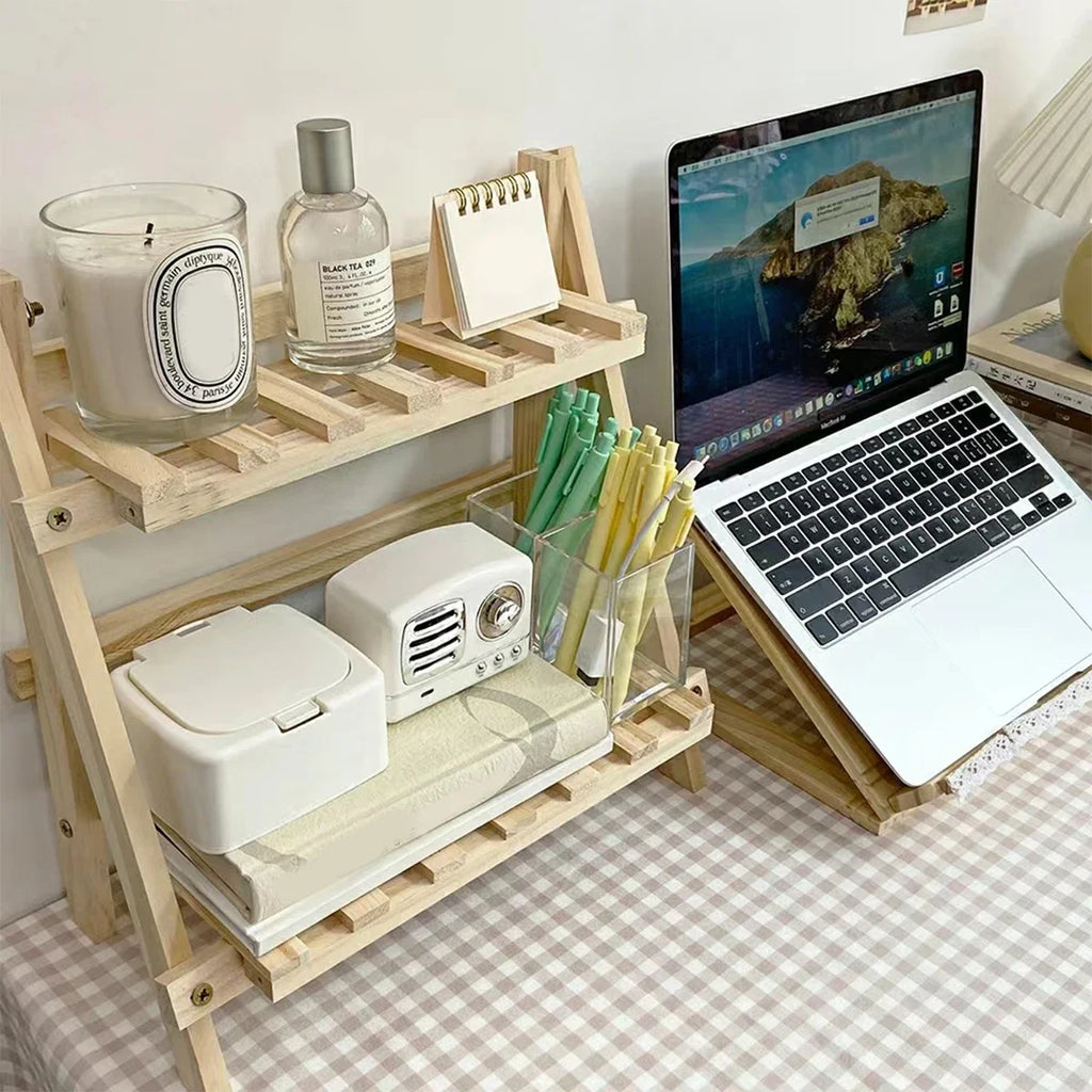 Deskpalm Fold Two-Tier Wooden Desk Shelf — Deskpalm Modern Desks & Workspace Accessories — view 5