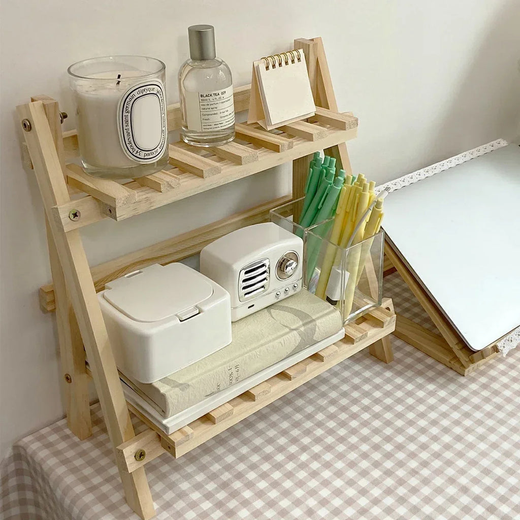 Deskpalm Fold Two-Tier Wooden Desk Shelf — Deskpalm Modern Desks & Workspace Accessories