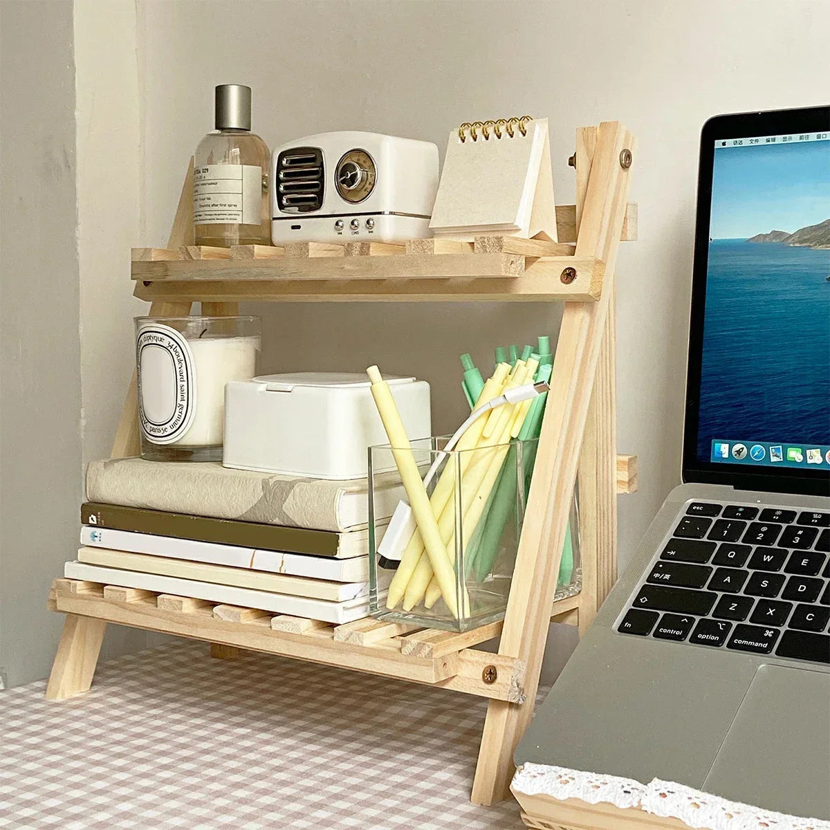 Deskpalm Fold Two-Tier Wooden Desk Shelf — Deskpalm Modern Desks & Workspace Accessories — view 2